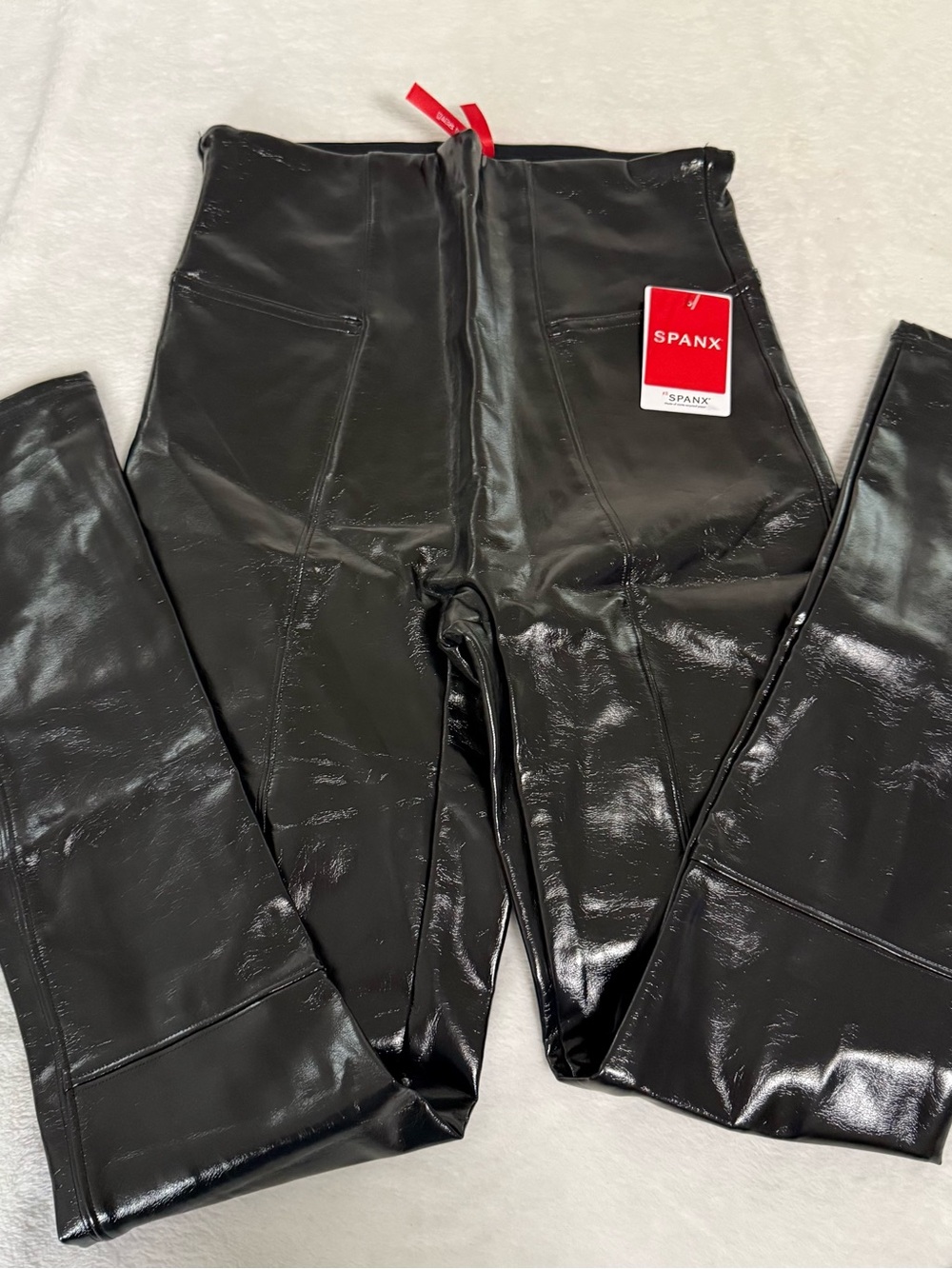 SPANX Women’s Small Black Faux Patent Leather Leggings High Rise Shaping NWT